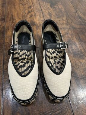 Madewell Cream and Black Canvas Mary Jane Espadrille Flats